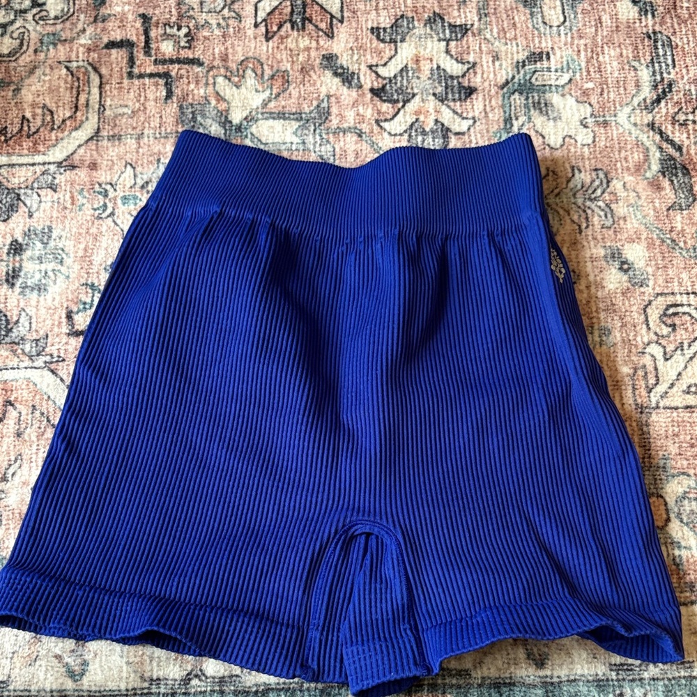 Free People Vibrant Blue Ribbed Bike Shorts